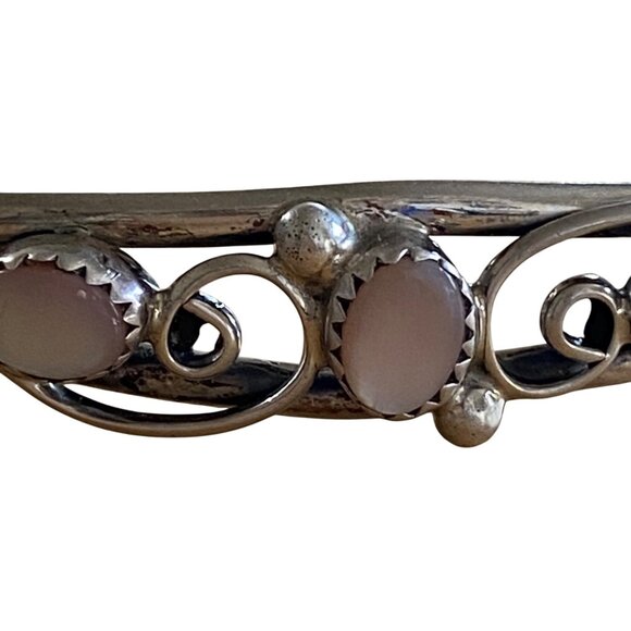 Native American Sterling Silver & Moonstone Cuff Bracelet With Swirl Design - Picture 7 of 14